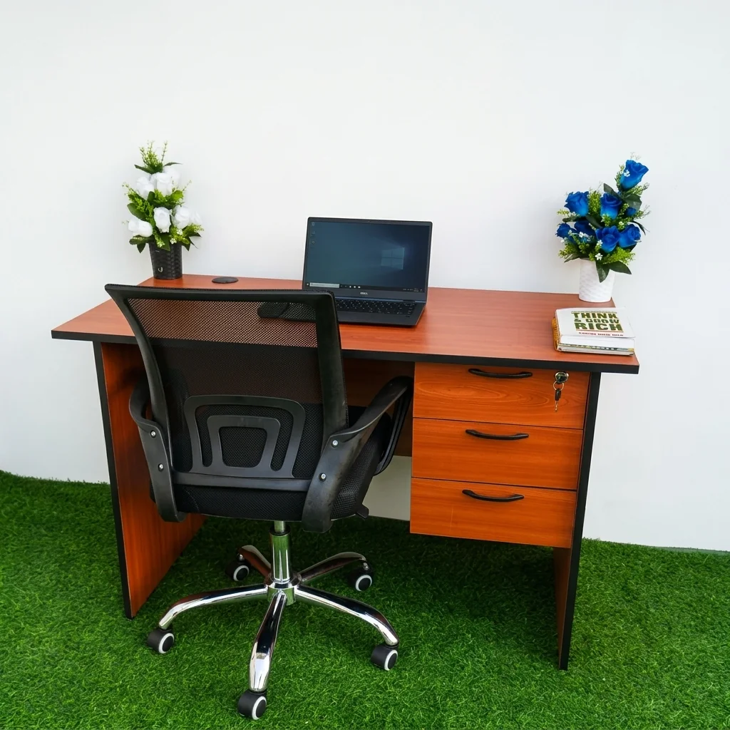 Cherry Wood Desk & Mesh Chair Set