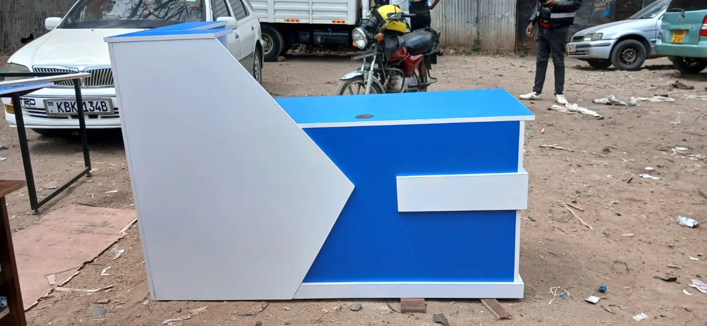 Geometric Blue & White Reception Desk