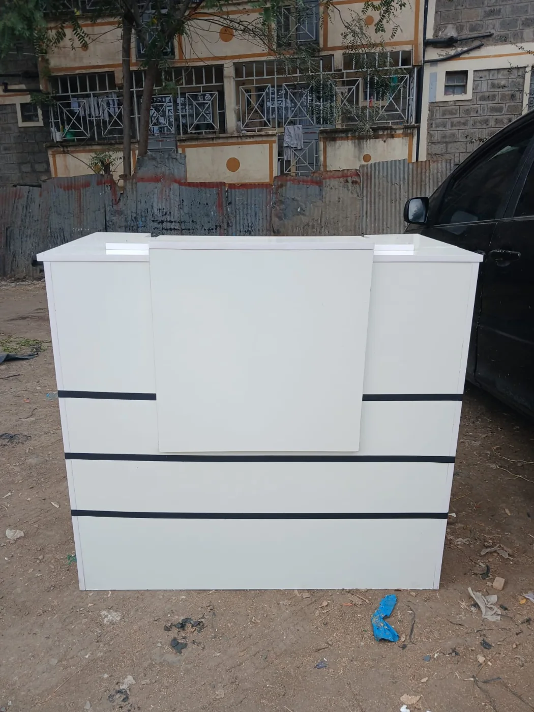 White Reception Desk with Black Accents