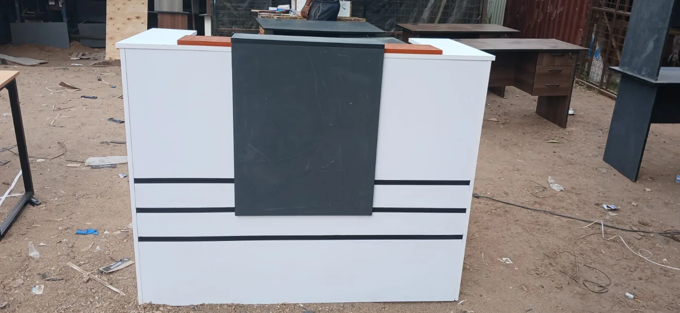 White Reception Desk with Grey Center Panel