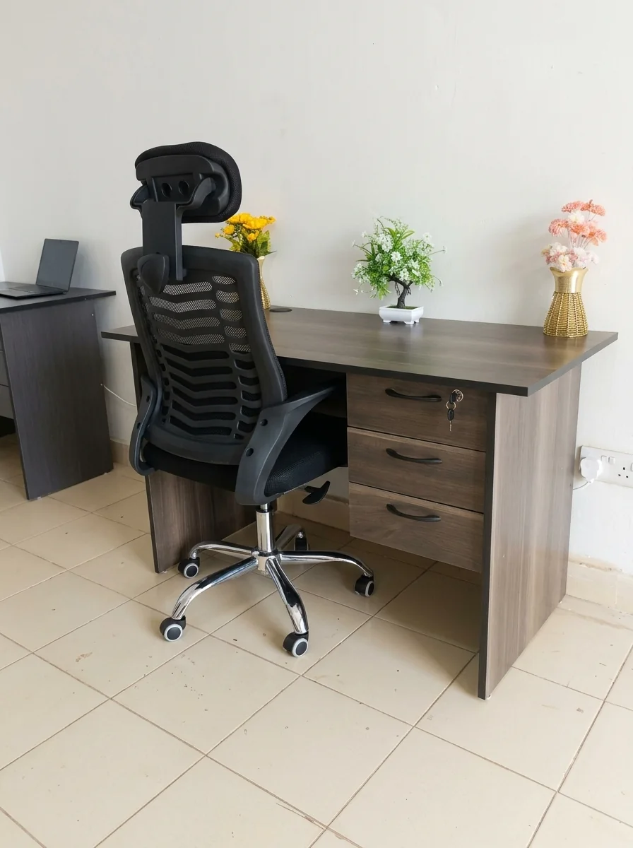 Walnut Desk & Headrest Chair Set