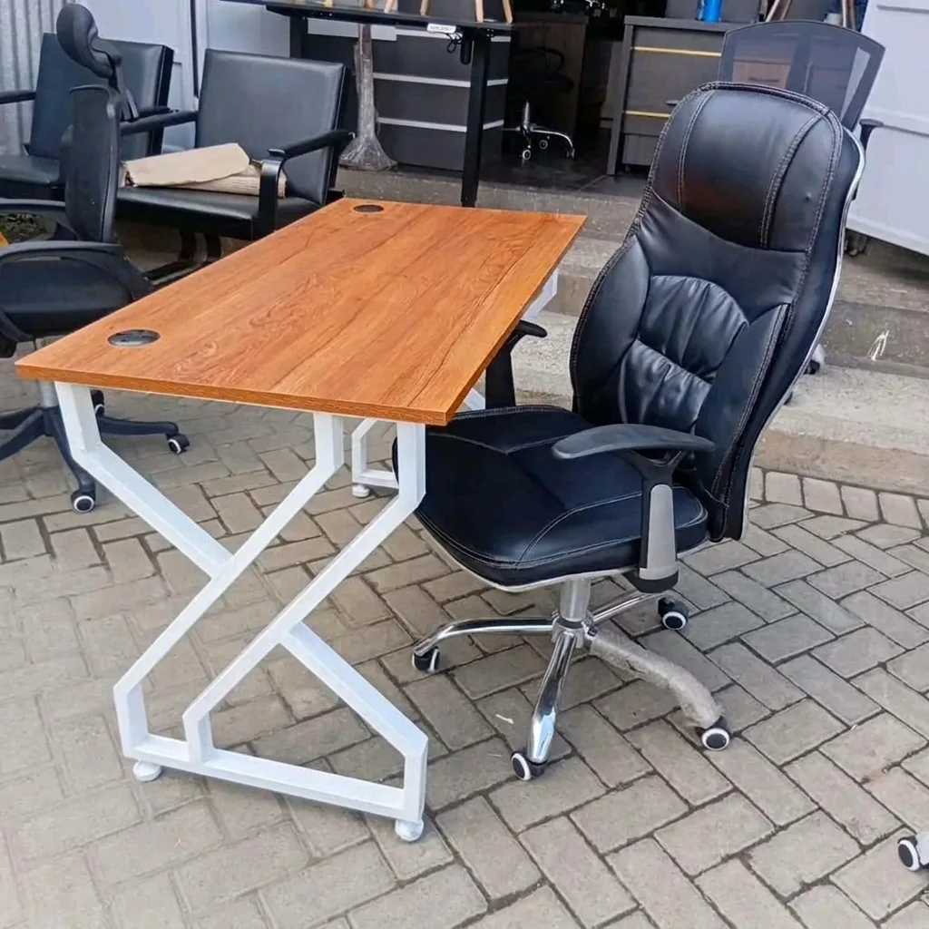 Z-Frame Desk & Leather Chair Set